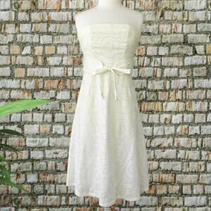 Plenty Tracy Reese Ivory Embroidered Strapless Midi Dress A-line Size 6